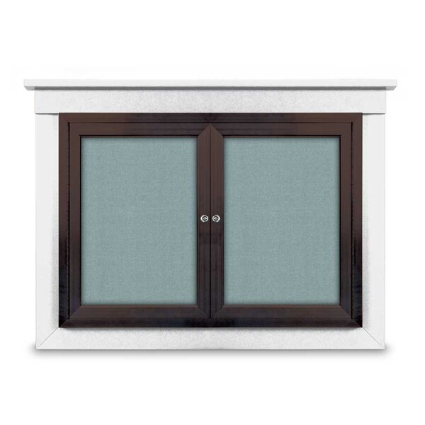 60"x36" 2-Door Enclosed Letterboard, Header, Blue Felt/Walnut